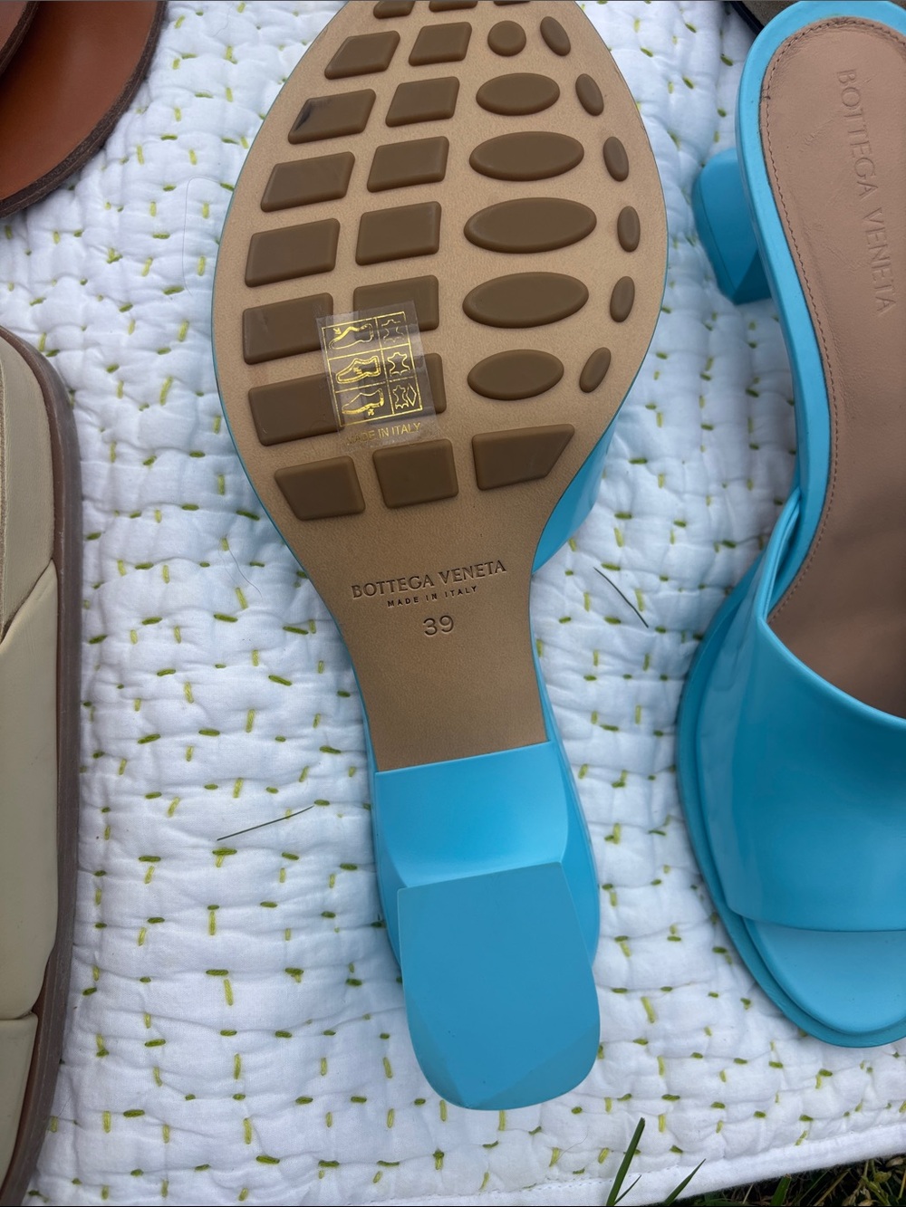 Bottega Veneta Bright Turquoise Leather Slide Mules